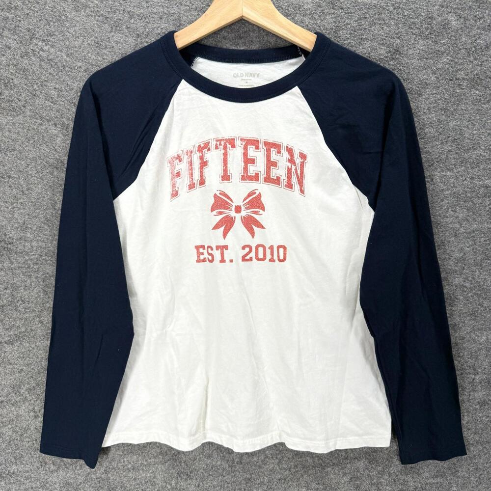 Old Navy T-Shirt Women M Medium White Long Sleeve Crew Neck Cotton Pullover